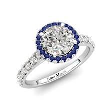 White Gold 6mm Blue Accented Created White Sapphire Brilliant Cut Engagement Ring