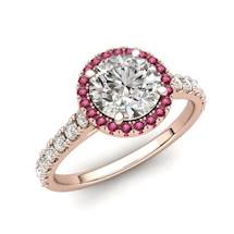 Rose Gold 6mm Pink Accented Created White Sapphire Brilliant Cut Engagement Ring