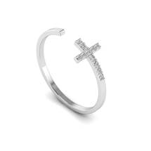 White Gold Luxe Cross Ring with White Stones