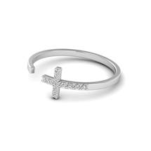 White Gold Luxe Cross Ring with White Stones