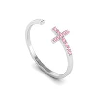 White Gold Luxe Cross Ring with Pink Stones