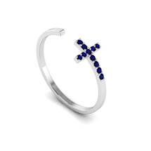 White Gold Luxe Cross Ring with Blue Stones