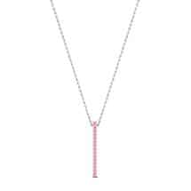 Luxe White Gold Bar Necklace Pendant with Pink Stones