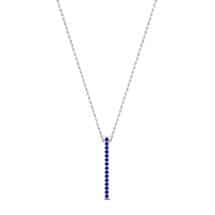 Luxe White Gold Bar Necklace Pendant with Blue Stones