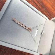Luxe Rose Gold Bar Necklace Pendant with White Stones