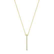 Luxe Yellow Gold Bar Necklace Pendant with White Stones