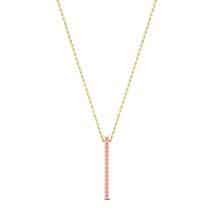 Luxe Yellow Gold Bar Necklace Pendant with Pink Stones