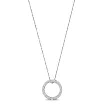 White Gold Luxe Circle Necklace with White Stones