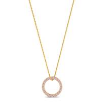 Yellow Gold Luxe Circle Necklace with Pink Stones