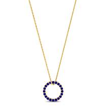 Yellow Gold Luxe Circle Necklace with Blue Stones