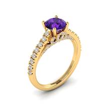 Yellow Gold Brilliant Cut Amethyst Engagement Ring Vera