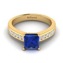Blue Sapphire Yellow Gold Princess Cut Engagement Ring Pharos