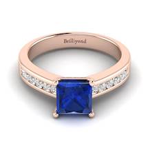 Blue Sapphire Rose Gold Princess Cut Engagement Ring Pharos