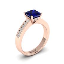 Blue Sapphire Rose Gold Princess Cut Engagement Ring Pharos