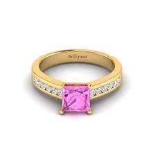 Pink Sapphire Yellow Gold Princess Cut Engagement Ring Pharos