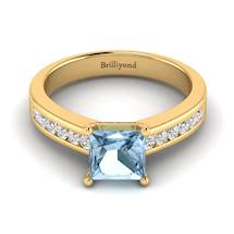 Aquamarine Yellow Gold Princess Cut Engagement Ring Pharos