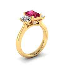 Pink Sapphire Yellow Gold Emerald Cut Engagement Ring Blanche