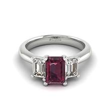 Garnet Ring White Gold Emerald Cut Blanche