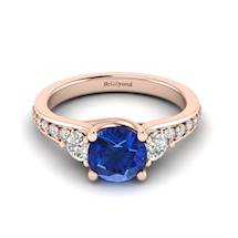 Blue Sapphire Rose Gold Three Stone Engagement Ring Sorento