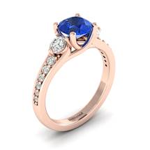 Blue Sapphire Rose Gold Three Stone Engagement Ring Sorento