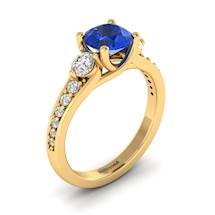 Blue Sapphire Yellow Gold Three Stone Engagement Ring Sorento
