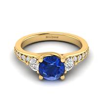 Blue Sapphire Yellow Gold Three Stone Engagement Ring Sorento