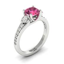 Pink Sapphire White Gold Three Stone Engagement Ring Sorento