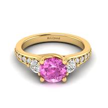 Pink Sapphire Yellow Gold Three Stone Engagement Ring Sorento