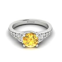 Yellow Sapphire White Gold Three Stone Engagement Ring Sorento