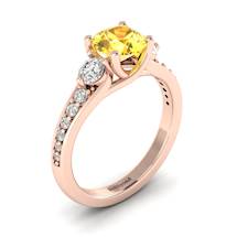 Yellow Sapphire Rose Gold Three Stone Engagement Ring Sorento