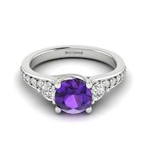 Amethyst White Gold Three Stone Engagement Ring Sorento