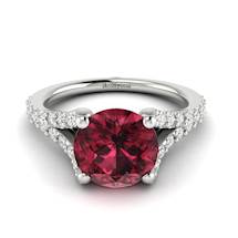 Exquisite natural garnet engagement ring in 18k white gold.