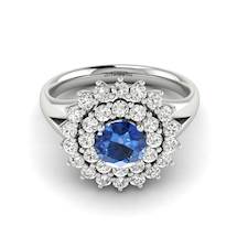 Blue Sapphire White Gold Cluster Engagement Ring Aquila