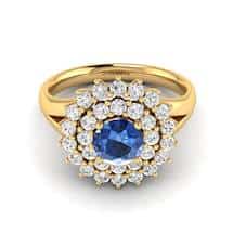 Blue Sapphire Yellow Gold Cluster Engagement Ring Aquila