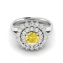 Yellow Sapphire White Gold Cluster Engagement Ring Aquila