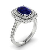 Blue White Gold Halo Sapphire Engagement Ring Corona