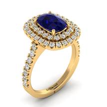 Blue Sapphire Yellow Gold Halo Engagement Ring Corona