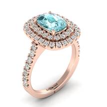 Aquamarine Rose Gold Halo Engagement Ring Corona