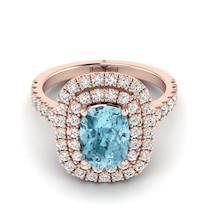 Aquamarine Rose Gold Halo Engagement Ring Corona