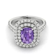 Cushion Cut Amethyst with CZ on 18k White Gold Band