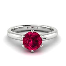 Red Ruby on 18k White Gold Band with 2 Diamond Accents