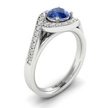 Side View of Blue Sapphire Halo Engagement Ring with GIA Certified Diamond Accents