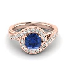 Blue Sapphire Rose Gold Halo Engagement Ring Marigold