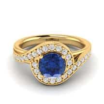Blue Sapphire Yellow Gold Halo Engagement Ring Marigold