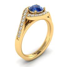 Blue Sapphire Yellow Gold Halo Engagement Ring Marigold