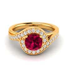 Ruby Ring with Diamond Halo on Yellow Gold Setting