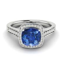 Blue Sapphire White Gold Cushion Cut Engagement Ring Arcadia