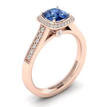 Blue Sapphire Rose Gold Cushion Cut Engagement Ring Arcadia