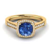 Blue Sapphire Yellow Gold Cushion Cut Engagement Ring Arcadia