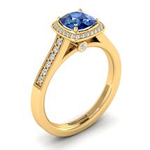 Blue Sapphire Yellow Gold Cushion Cut Engagement Ring Arcadia